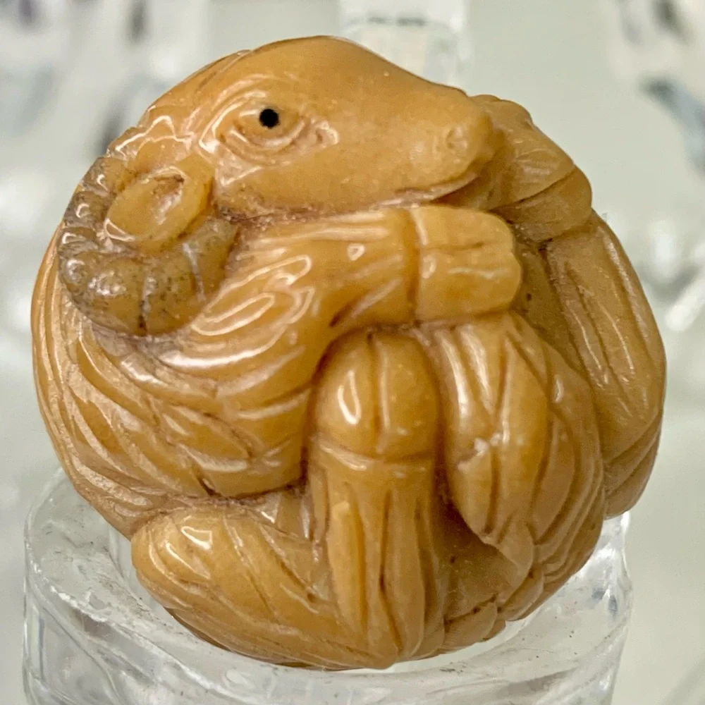 Vintage NETSUKE Carved Tagua Nut Ram Sheep Animal Carving Bead Figurine Japanese